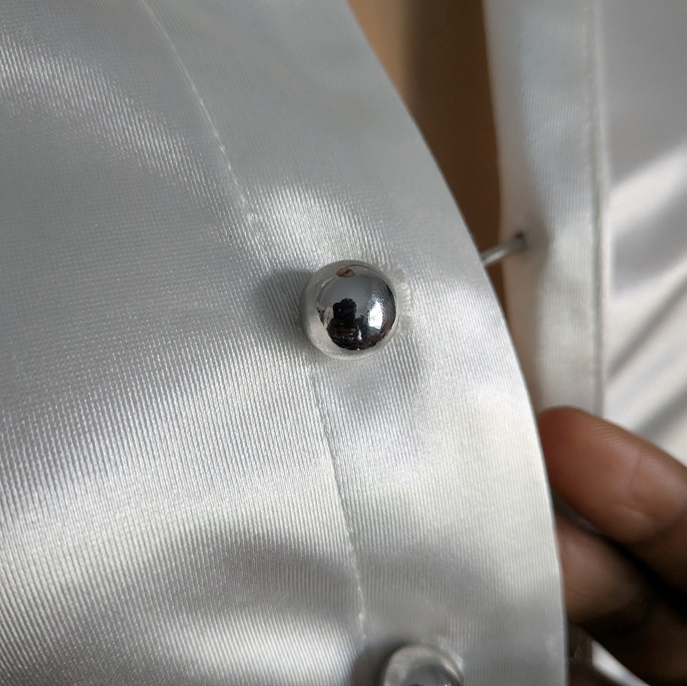 SHEIN White Blazer Satin Finish Tailored Fit - Picture 4 of 10